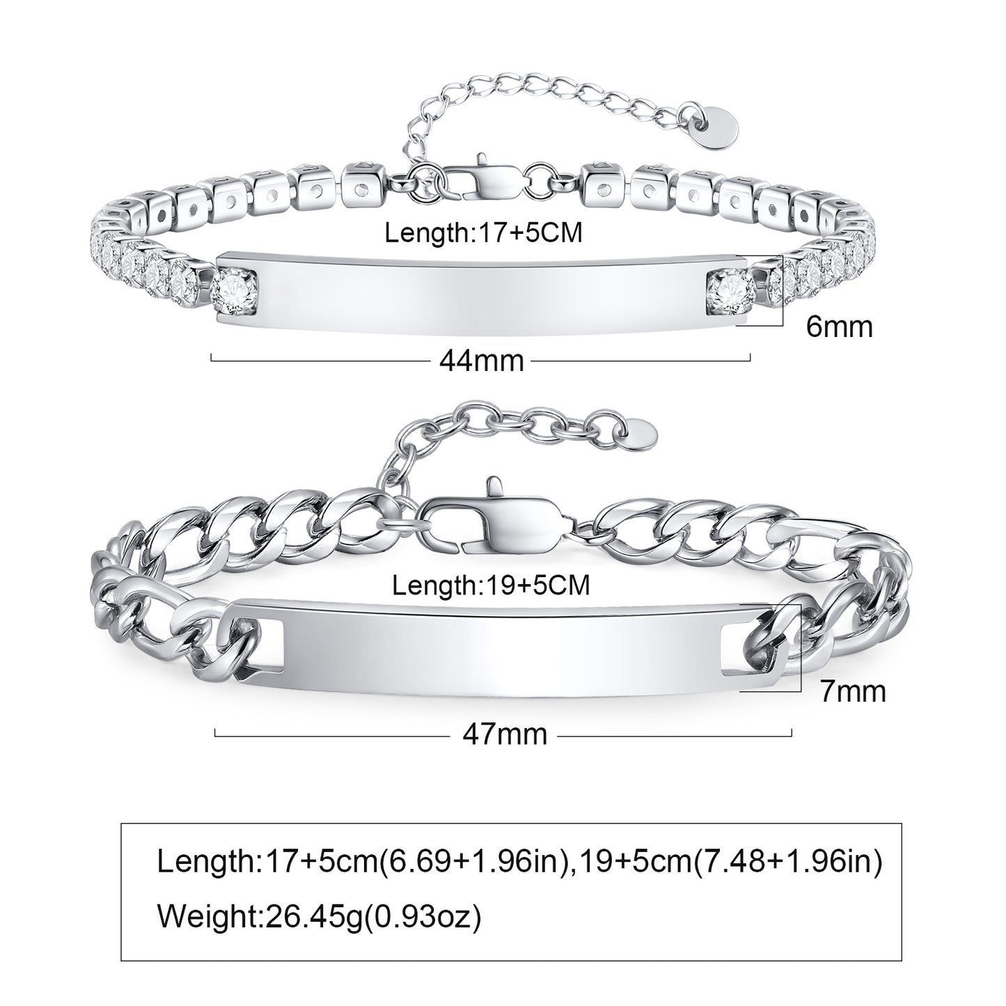 Geometric Valentine's Day Couple Bracelets For Him And Her In 304 Stainless Steel With Gun Black Plated Finish And Zircon Inlay