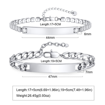 Geometric Valentine's Day Couple Bracelets For Him And Her In 304 Stainless Steel With Gun Black Plated Finish And Zircon Inlay