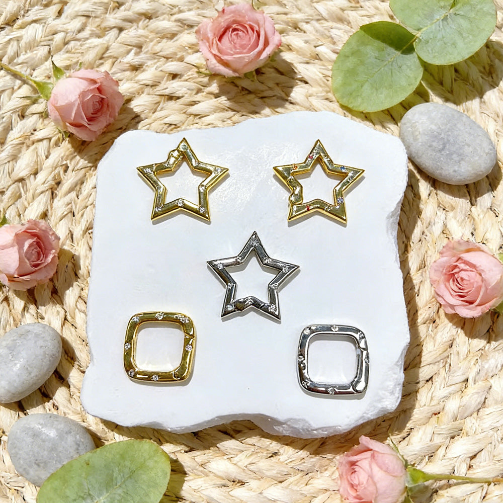 1 Pc Copper Jewelry Buckle With Pentagram Pattern, 18K Real Gold Plated Electroplating, Zircon Inlay, Spring Ring Trigger Clasp Closure