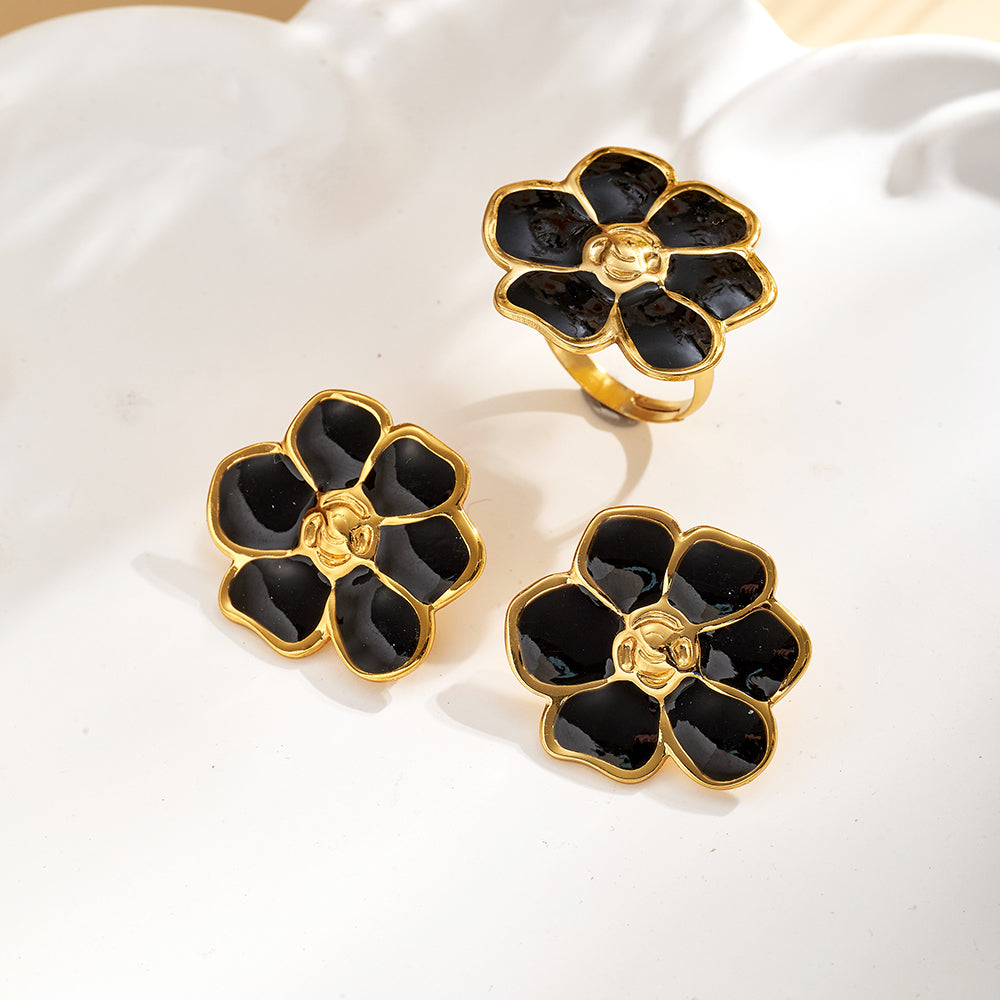 Casual Flowers Jewelry Set For Women In 304 Stainless Steel With Golden Plated Finish