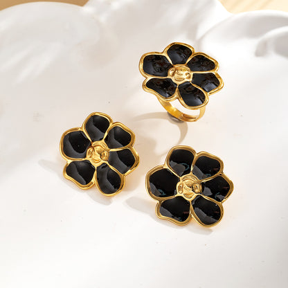 Casual Flowers Jewelry Set For Women In 304 Stainless Steel With Golden Plated Finish