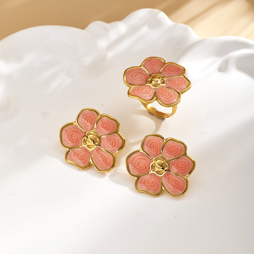 Casual Flowers Jewelry Set For Women In 304 Stainless Steel With Golden Plated Finish