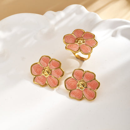 Casual Flowers Jewelry Set For Women In 304 Stainless Steel With Golden Plated Finish