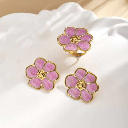 Casual Flowers Jewelry Set For Women In 304 Stainless Steel With Golden Plated Finish