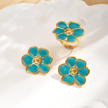Casual Flowers Jewelry Set For Women In 304 Stainless Steel With Golden Plated Finish