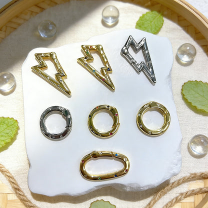 Copper Jewelry Buckle With Round Pattern, 18K Gold Plated Electroplating And Zircon Inlay, Spring Ring Trigger Clasp