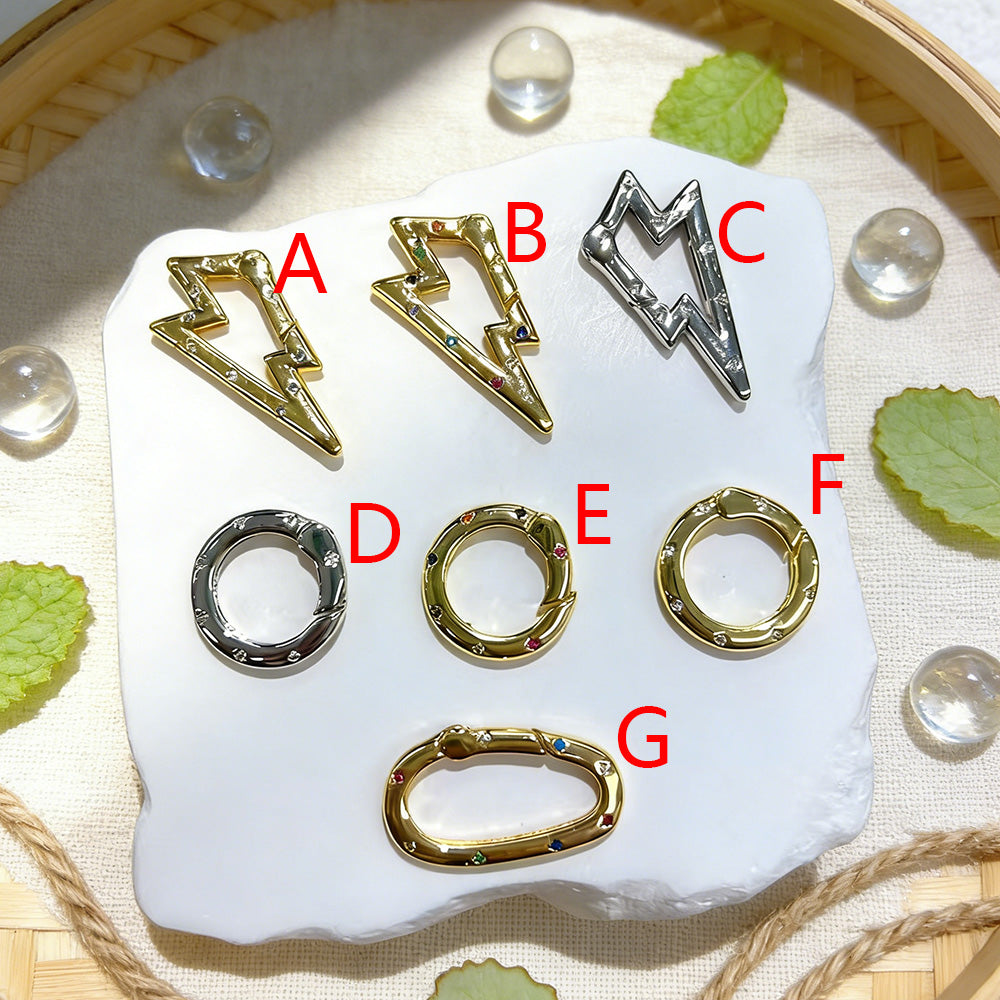 Copper Jewelry Buckle With Round Pattern, 18K Gold Plated Electroplating And Zircon Inlay, Spring Ring Trigger Clasp