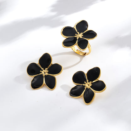 Casual Flowers Jewelry Set For Women In Golden Plated 304 Stainless Steel