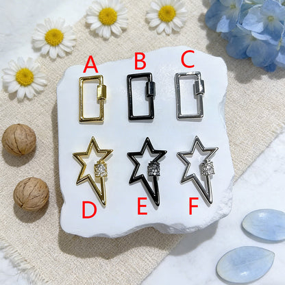 Pentagram Jewelry Buckle With Spring Ring Trigger Clasp Closure, Copper Base, 18K Real Gold Plated, Zircon Inlay, 1 Pc Package