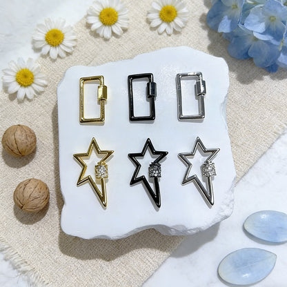 Pentagram Jewelry Buckle With Spring Ring Trigger Clasp Closure, Copper Base, 18K Real Gold Plated, Zircon Inlay, 1 Pc Package