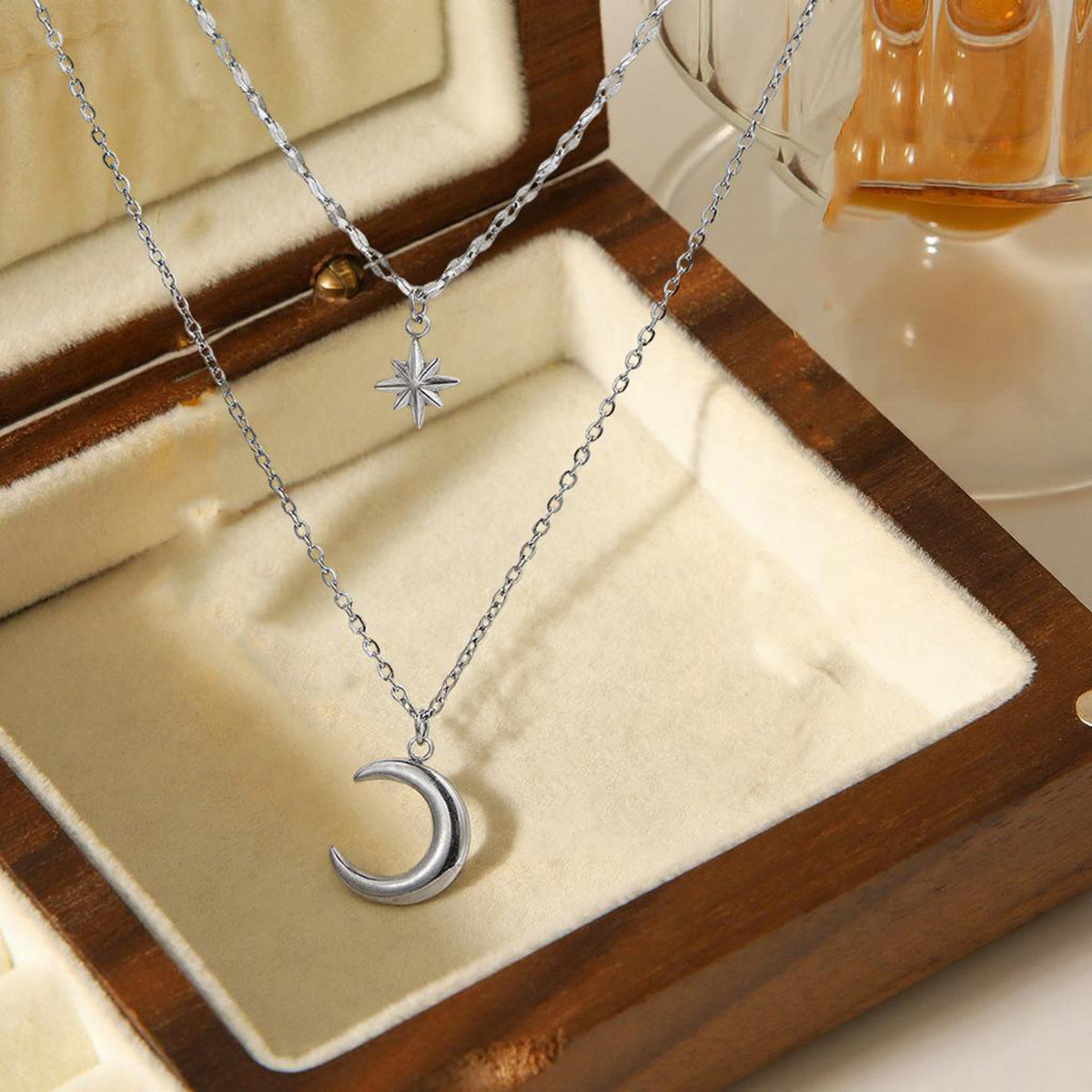 Hexagram Women Double Layer Necklace 3D Design 304 Stainless Steel 18K Gold Plated Cable Chain