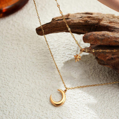 Hexagram Women Double Layer Necklace 3D Design 304 Stainless Steel 18K Gold Plated Cable Chain