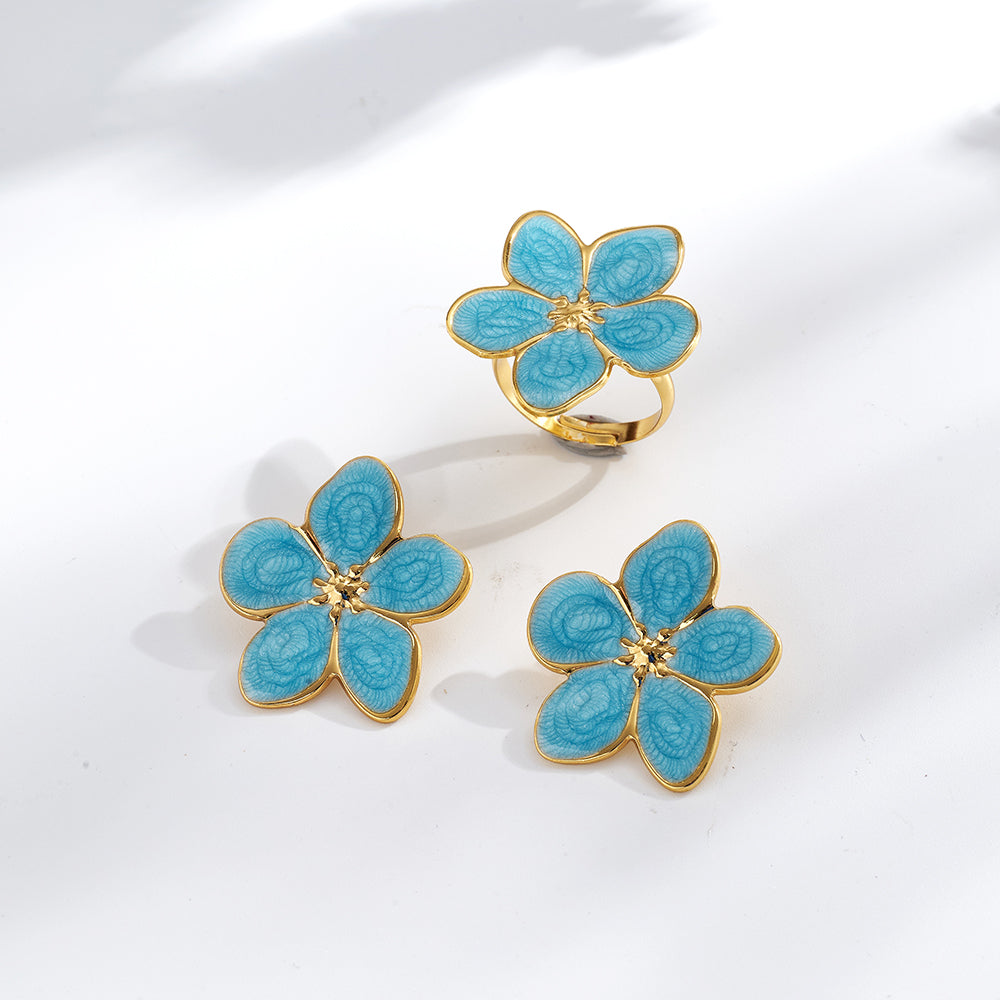 Casual Flowers Jewelry Set For Women In Golden Plated 304 Stainless Steel