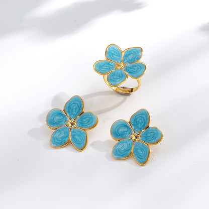 Casual Flowers Jewelry Set For Women In Golden Plated 304 Stainless Steel