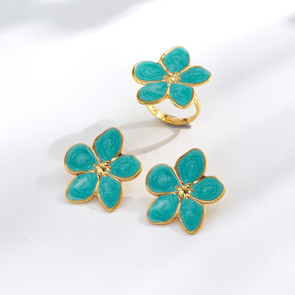 Casual Flowers Jewelry Set For Women In Golden Plated 304 Stainless Steel