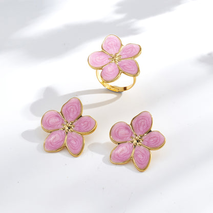 Casual Flowers Jewelry Set For Women In Golden Plated 304 Stainless Steel