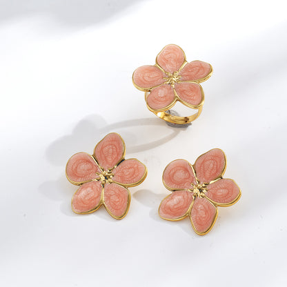 Casual Flowers Jewelry Set For Women In Golden Plated 304 Stainless Steel