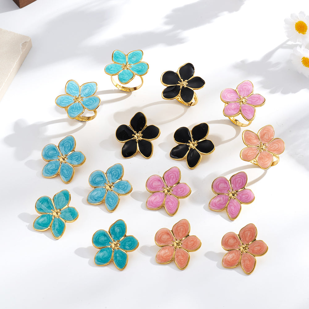 Casual Flowers Jewelry Set For Women In Golden Plated 304 Stainless Steel