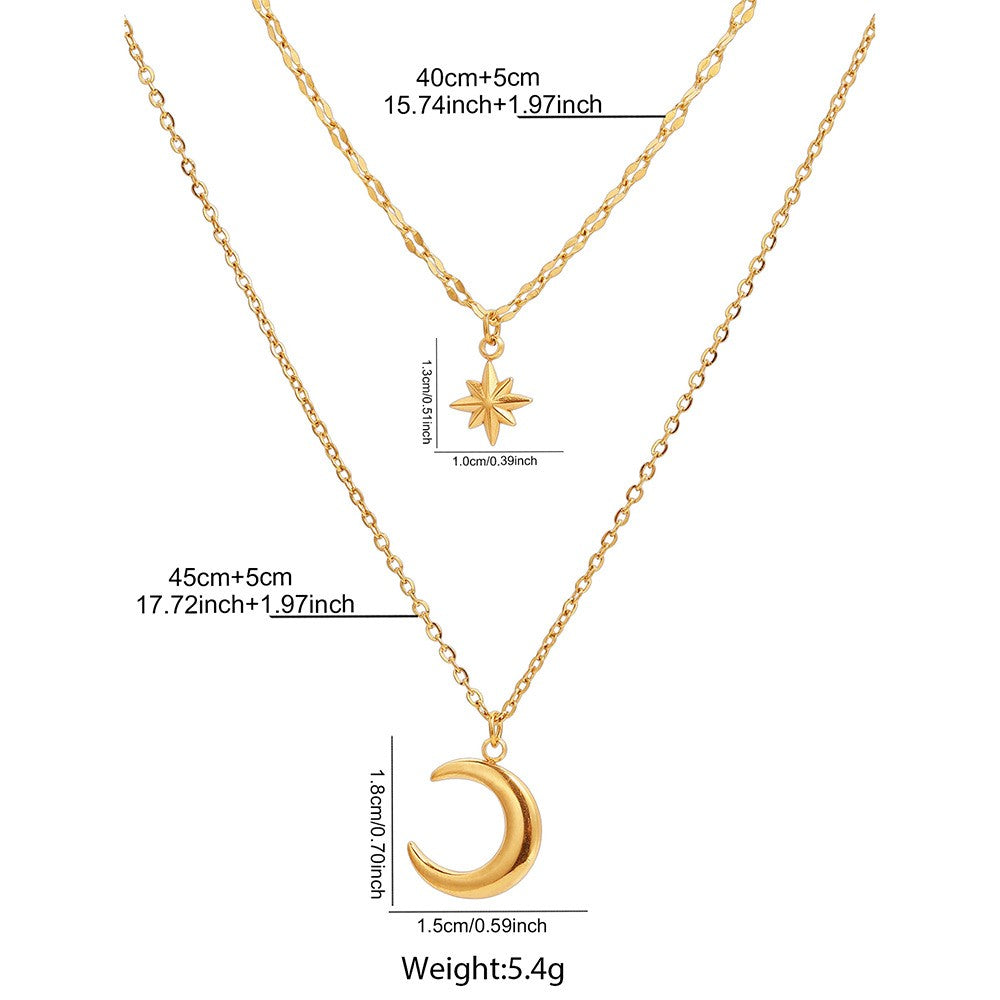 Hexagram Women Double Layer Necklace 3D Design 304 Stainless Steel 18K Gold Plated Cable Chain