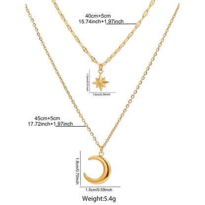 Hexagram Women Double Layer Necklace 3D Design 304 Stainless Steel 18K Gold Plated Cable Chain