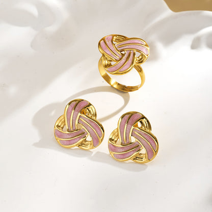 Casual Women's Jewelry Set Featuring Lines Pattern In 304 Stainless Steel With Golden Plated Finish