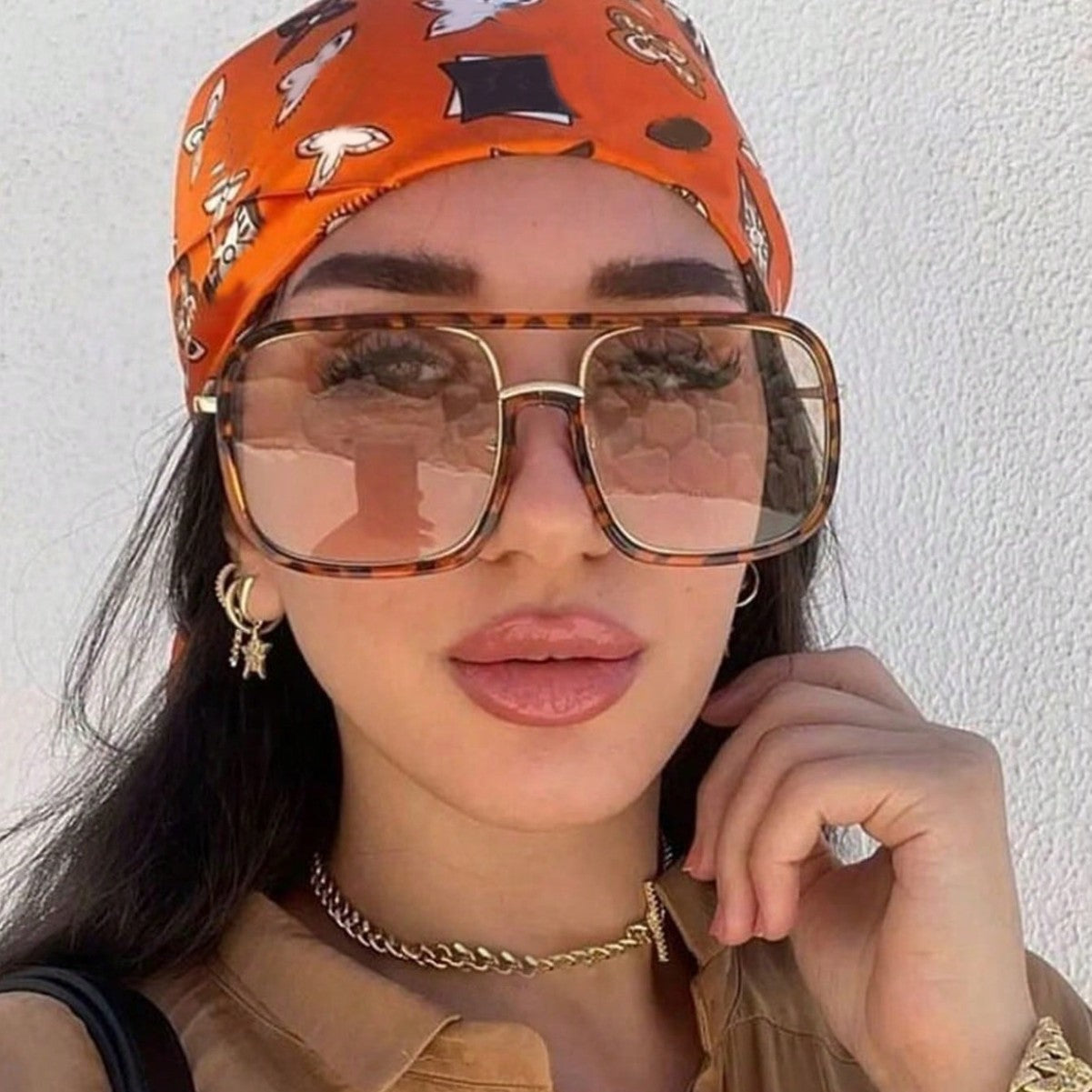 Unisex Square Full Frame Sunglasses With PC Lens Material In Leopard Print, Perfect For Winter
