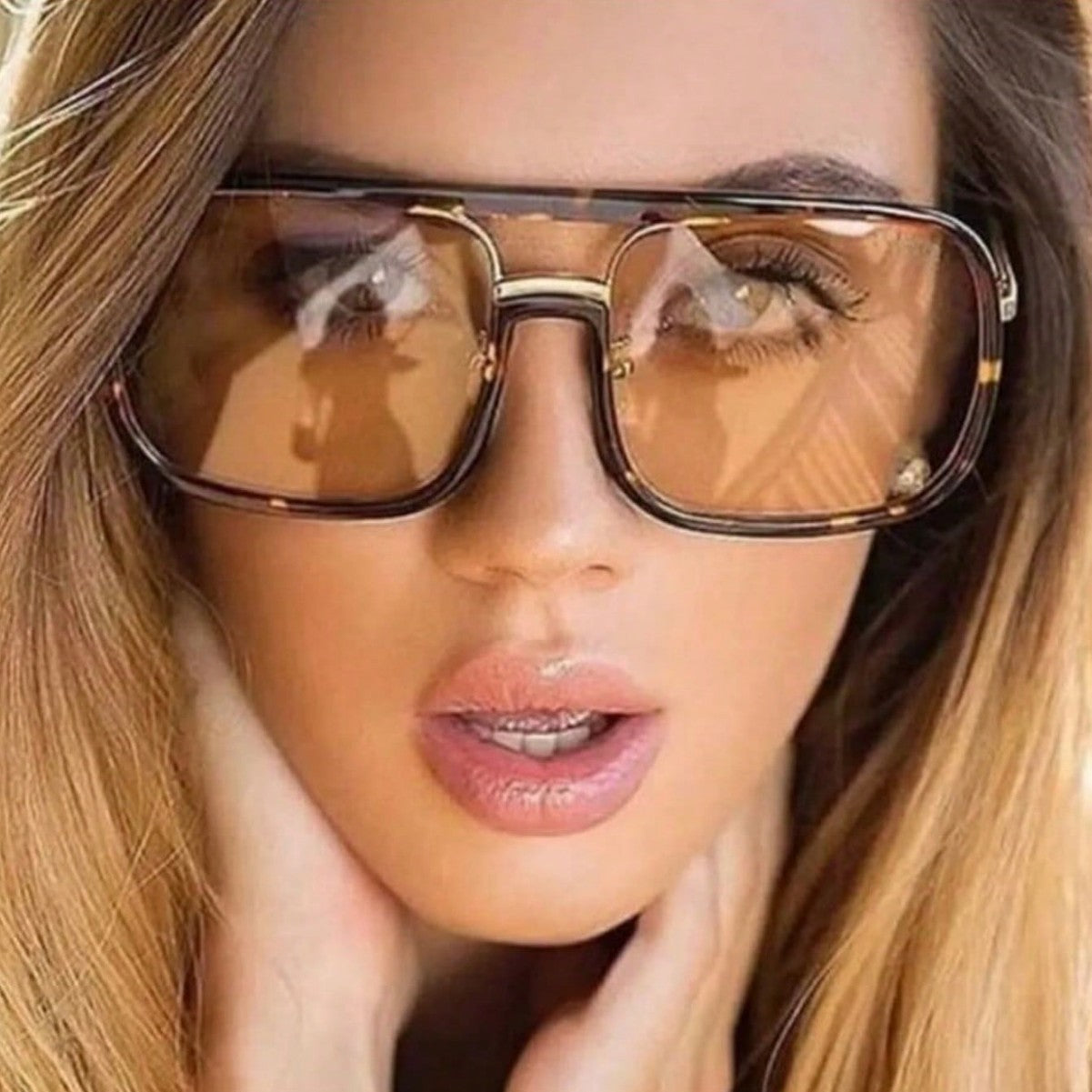 Unisex Square Full Frame Sunglasses With PC Lens Material In Leopard Print, Perfect For Winter