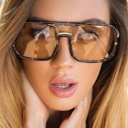 Unisex Square Full Frame Sunglasses With PC Lens Material In Leopard Print, Perfect For Winter