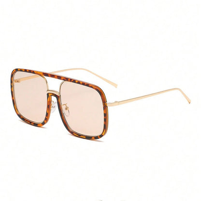 Unisex Square Full Frame Sunglasses With PC Lens Material In Leopard Print, Perfect For Winter