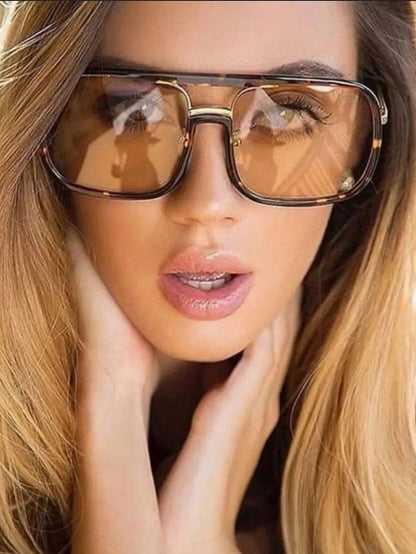 Unisex Square Full Frame Sunglasses With PC Lens Material In Leopard Print, Perfect For Winter