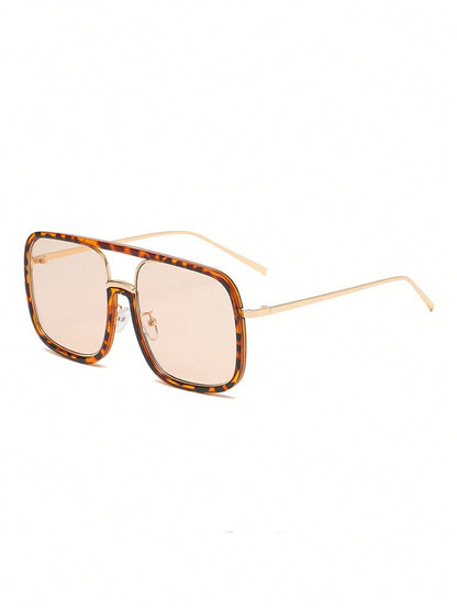 Unisex Square Full Frame Sunglasses With PC Lens Material In Leopard Print, Perfect For Winter