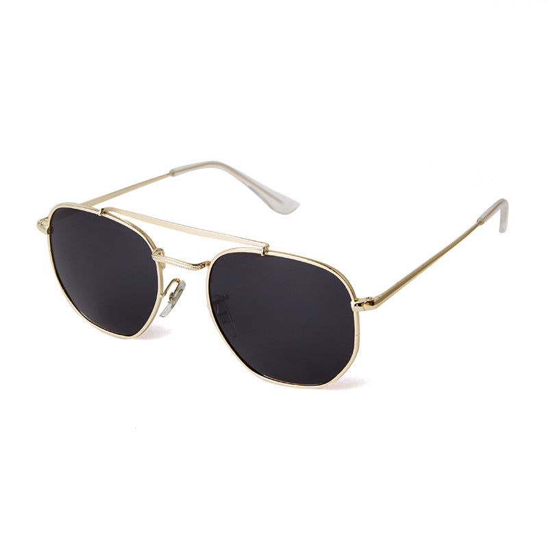 Full Frame Polygons Sunglasses With Tac Lens Material In Golden, Perfect For Travel And Spring Season