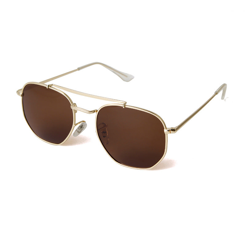 Full Frame Polygons Sunglasses With Tac Lens Material In Golden, Perfect For Travel And Spring Season