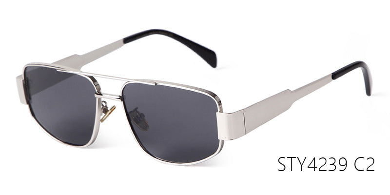 Men's Full Frame Polygons Sunglasses With PC Lens Material In Silver For Spring