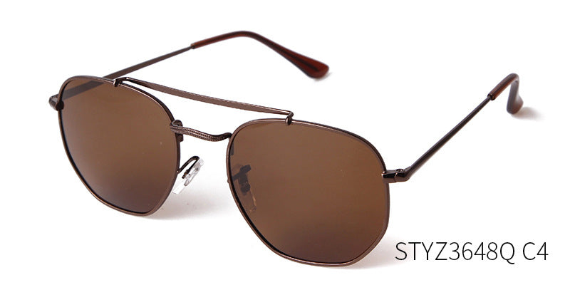 Full Frame Polygons Sunglasses With Tac Lens Material In Golden, Perfect For Travel And Spring Season