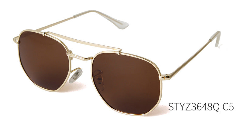 Full Frame Polygons Sunglasses With Tac Lens Material In Golden, Perfect For Travel And Spring Season