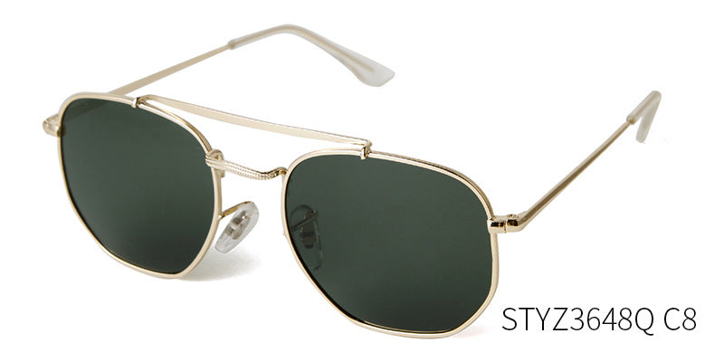 Full Frame Polygons Sunglasses With Tac Lens Material In Golden, Perfect For Travel And Spring Season