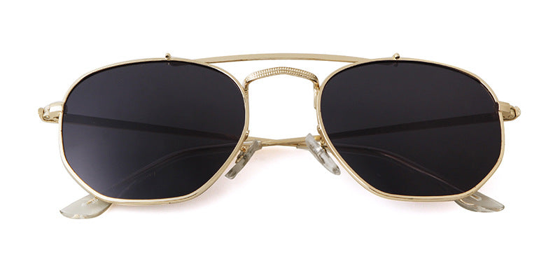 Full Frame Polygons Sunglasses With Tac Lens Material In Golden, Perfect For Travel And Spring Season