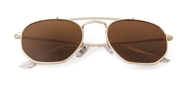 Full Frame Polygons Sunglasses With Tac Lens Material In Golden, Perfect For Travel And Spring Season