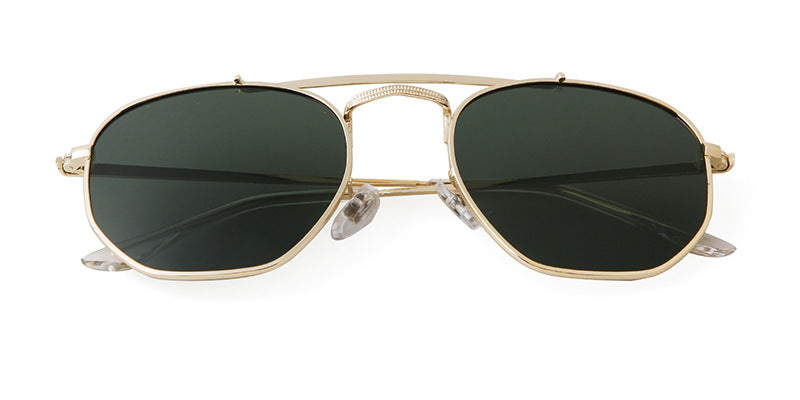 Full Frame Polygons Sunglasses With Tac Lens Material In Golden, Perfect For Travel And Spring Season