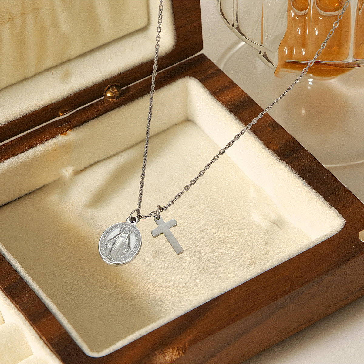 Three-dimensional Cross Necklace For Women In 304 Stainless Steel With 18K Real Gold Plated Cable Chain