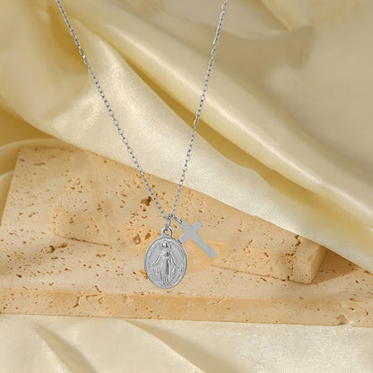 Three-dimensional Cross Necklace For Women In 304 Stainless Steel With 18K Real Gold Plated Cable Chain