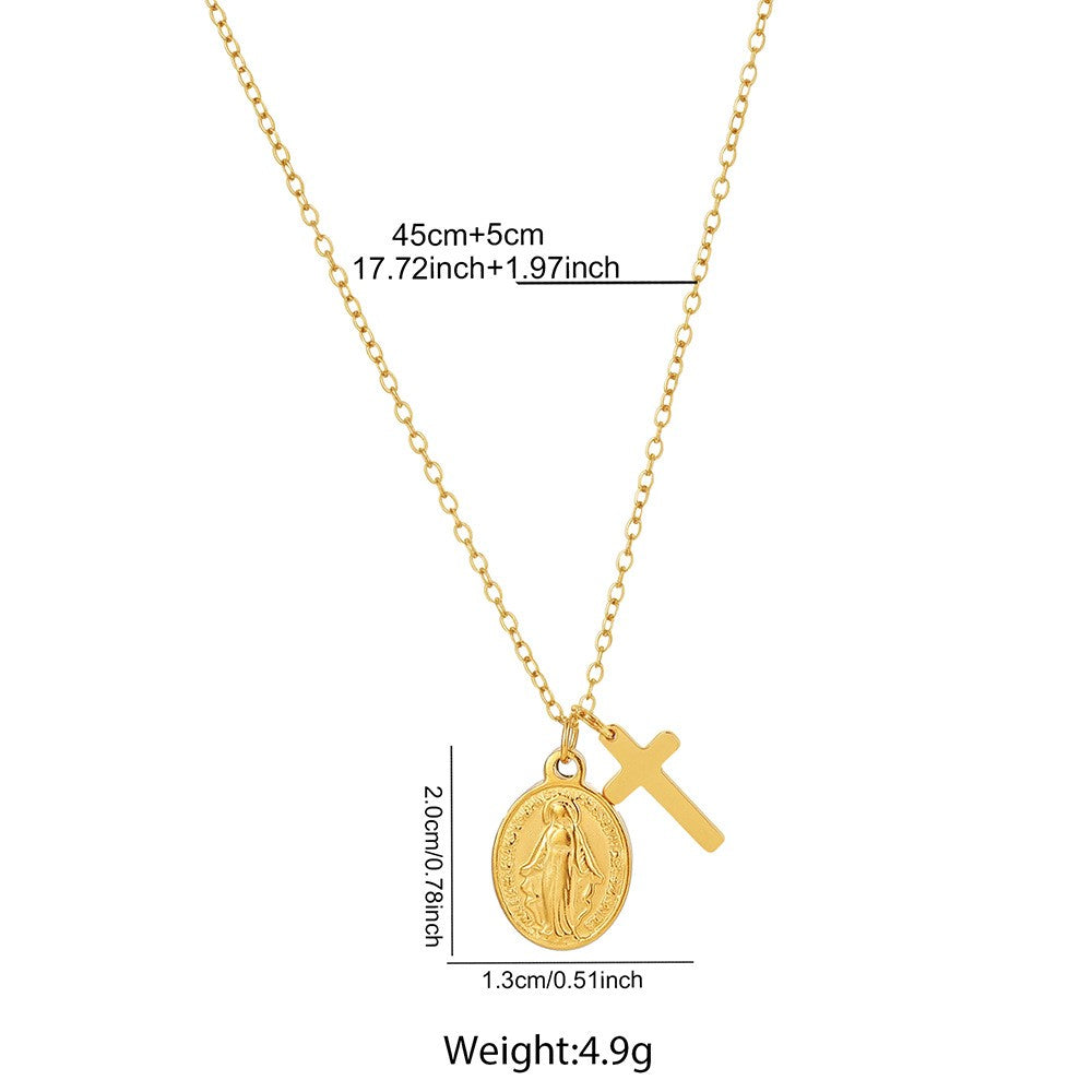 Three-dimensional Cross Necklace For Women In 304 Stainless Steel With 18K Real Gold Plated Cable Chain