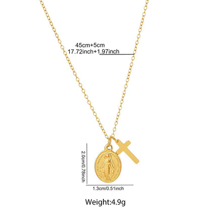 Three-dimensional Cross Necklace For Women In 304 Stainless Steel With 18K Real Gold Plated Cable Chain