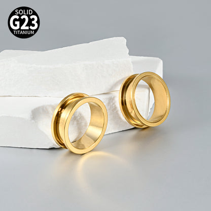 Three-dimensional Round Pure Titanium Ear Expander For Women, 18K Gold Plated, 1 Piece
