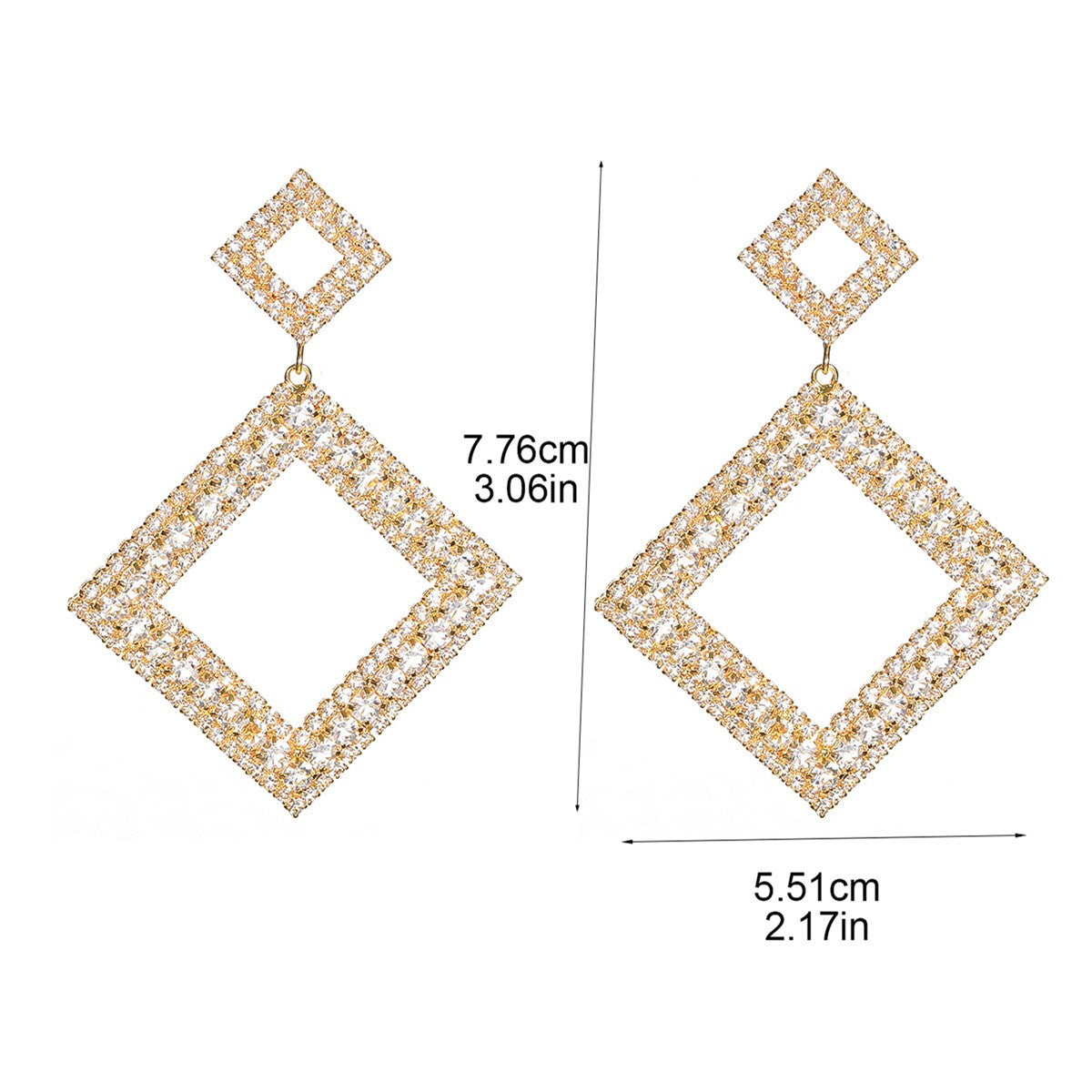 Geometric Drop Earrings For Women Featuring Copper Material With 14K Real Gold Plated Finish And Rhinestone Inlay