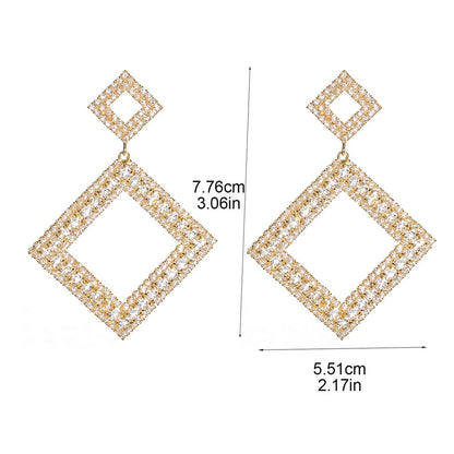 Geometric Drop Earrings For Women Featuring Copper Material With 14K Real Gold Plated Finish And Rhinestone Inlay