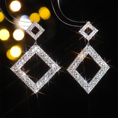 Geometric Drop Earrings For Women Featuring Copper Material With 14K Real Gold Plated Finish And Rhinestone Inlay