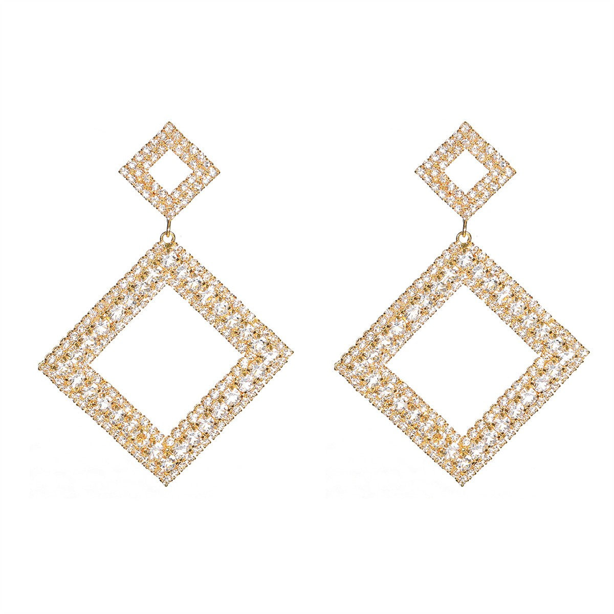 Geometric Drop Earrings For Women Featuring Copper Material With 14K Real Gold Plated Finish And Rhinestone Inlay