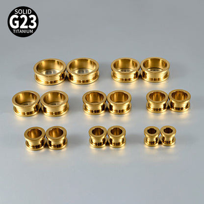 Three-dimensional Round Pure Titanium Ear Expander For Women, 18K Gold Plated, 1 Piece